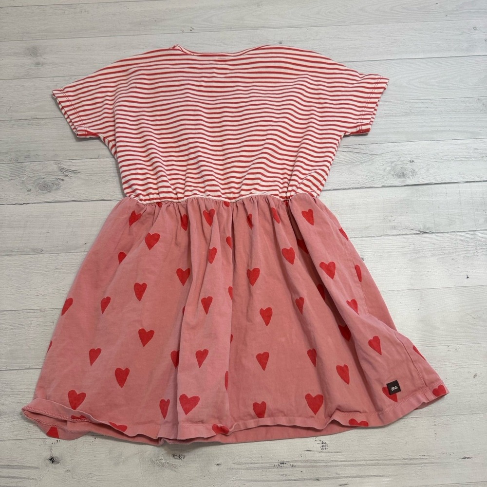 Tea collection girls striped pink heart dress size 10 - Picture 7 of 9
